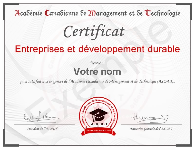 certificat Entreprises et développement durable