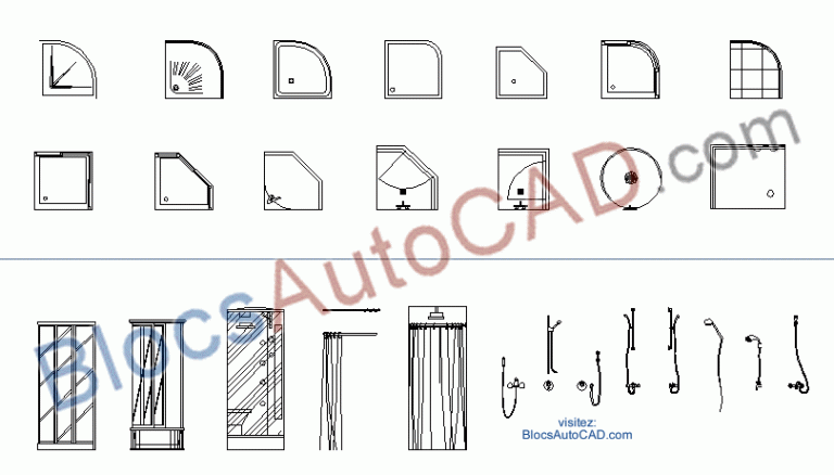 DOUCHES ET MÉLANGEURS DE DOUCHES (BLOCS AUTOCAD DWG)